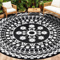 Capslpad 8Ft Round Outdoor Rug for Patio Reversible Mat Boho Circle Indoor Outside Area Rug Waterproof Plastic Straw Rug for RV Camping Picnic Pool Tent Beach Deck Balcony Doormats Decor