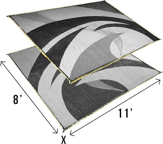 Stylish Camping L158111WL 8-feet by 11-feet LED Illuminated Patio Mat - Outdoor Patio Black/White RV Camping Mat