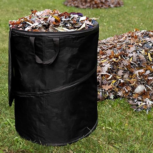 Wakeman Collapsible Trash Can - 46-Gallon Garbage Can Outdoor Bin with 3 Stakes for RV, Camping, Storage, Recycling, or Yard Waste Outdoors (Black)
