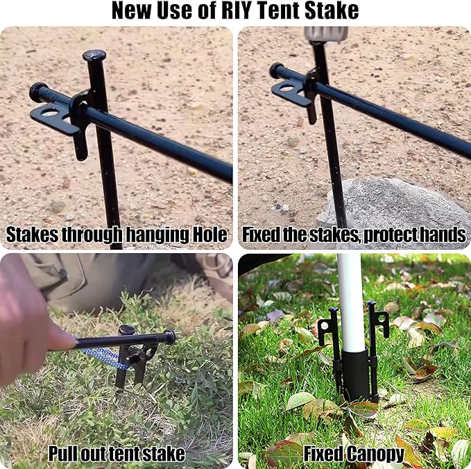 4 Pack Tent Stakes Heavy Duty Metal Tent Pegs for Camping Steel Tent Stakes 16 inch Unbreakable and Inflexible
