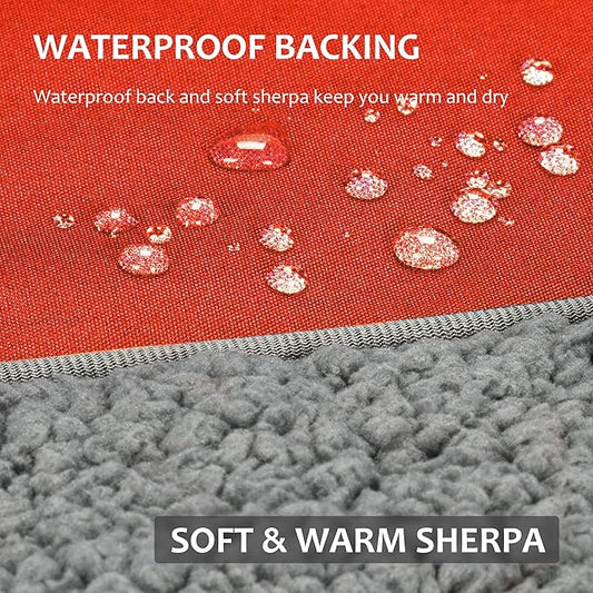 Tirrinia Outdoors Waterproof Throw Blanket, Sherpa Fleece Stadium Windproof Mat for Camping, Picnic, Traveling, Boat, Football - Machine Washable, Orange