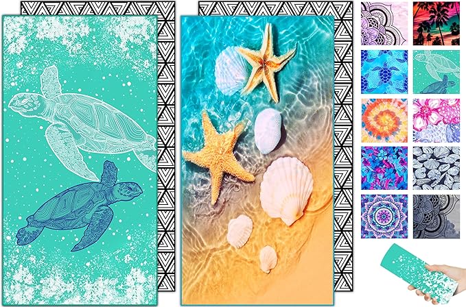 Microfiber Beach Towel – Turtle Starfish Quick Dry Lightweight Sand Free Oversized Towel Accessories Travel Must Have Swim Pool Yoga Camping Gear Summer Cruise Ship Essentials Compact Gift 71" 32"
