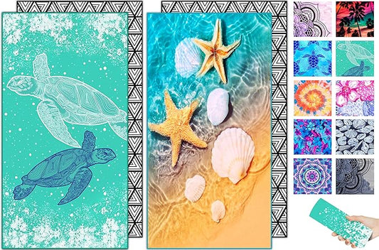 Microfiber Beach Towel – Turtle Starfish Quick Dry Lightweight Sand Free Oversized Towel Accessories Travel Must Have Swim Pool Yoga Camping Gear Summer Cruise Ship Essentials Compact Gift 71" 32"