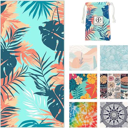 Microfiber Beach Towels - Soft & Lightweight - Absorbent, Quick Dry, Sand Free - Perfect for Beach, Pool, Travel, Camping, Picnic, Yoga - Matching Travel Bag - XL - Tropical Breeze