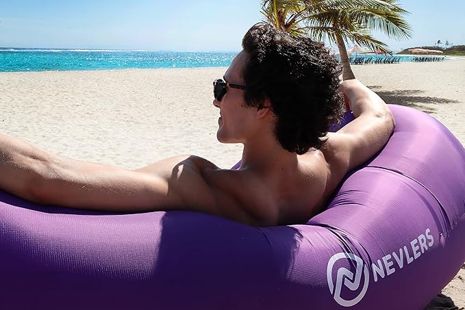 Nevlers 2 Pack Inflatable Loungers Air Sofa Couch | Perfect for Beach Chair Camping Chairs or Portable Hammock |Travel Bag Pouch, Pegs & 3 Pockets| Movie Seating & Camping Accessories Blow Up Lounger