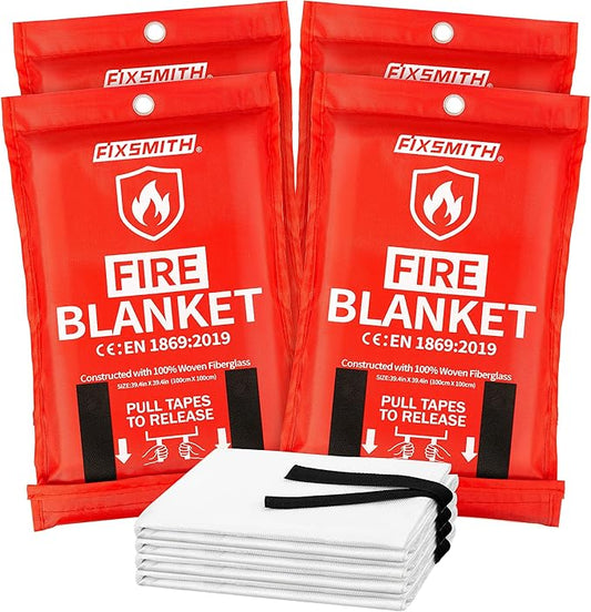 FIXSMITH Fire Blanket for Home and Kitchen, Emergency Fire Blanket-4 Pack, Flame Suppression Fiberglass Fire Blankets for House Camping Car Office Warehouse Emergency Survival Safety - 40 in x 40 in