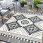 Waterproof Outdoor Rug 6x9ft, Boho Reversible Plastic Straw Mat for Patio RV Deck Porch Backyard Balcony Camping Picnic Beach Indoor Outdoor Carpet, Black&Beige