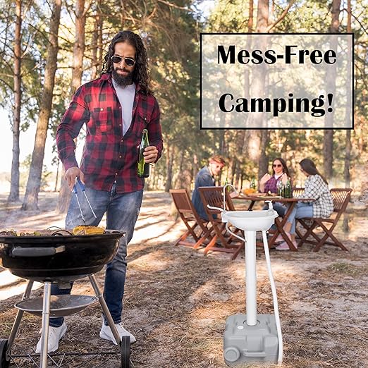 Portable Sink Outdoor Camping Sink Battery Operated Electric Hand Washing Station | 5 Gallon Tank with Towel Holder & Soap Dispenser