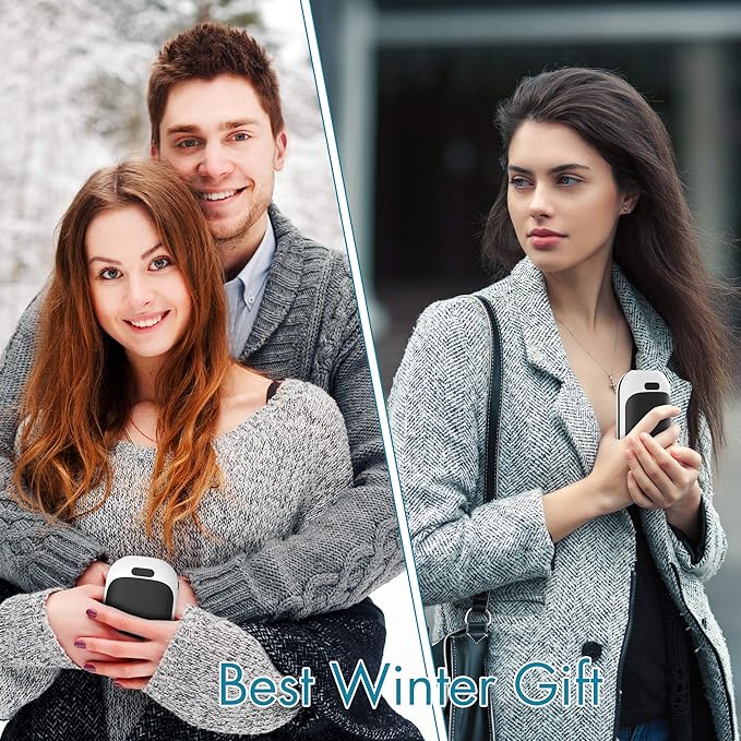 Portable Hand Warmers, 10000mAh Rechargeable Electric Hand Warmer and Power Bank, Pocket Size, Double-Sided Heating, 3 Heat Levels Up to 131℉, 12hrs Long Lasting, Winter Gift for Men Women