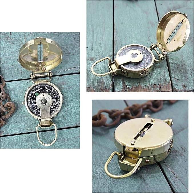 collectiblesBuy Vintage Old Style Military Compass Nautical Pocket Shiny Brass Navigational Instrument Pocket Compass | Engraved Gift for Husband, Son, Scouts, Camping, Hiking