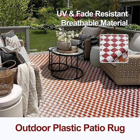 Wonnitar Waterproof 9x12 Outdoor Rug - Orange Red Gradient Plastic Straw Rug for Patio, Extra Large Portable Outside Mat for RV Camping Deck, Reversible Colorful Outdoor Carpet
