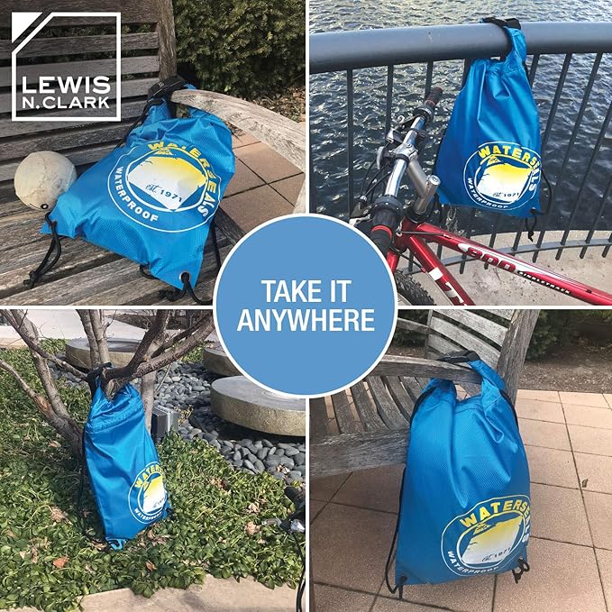 WaterSeals Lewis N. Clark Cinch Locking Backpack | Waterproof Drawstring Bag | Anti-Theft Combination Lock | For Men & Women | Black