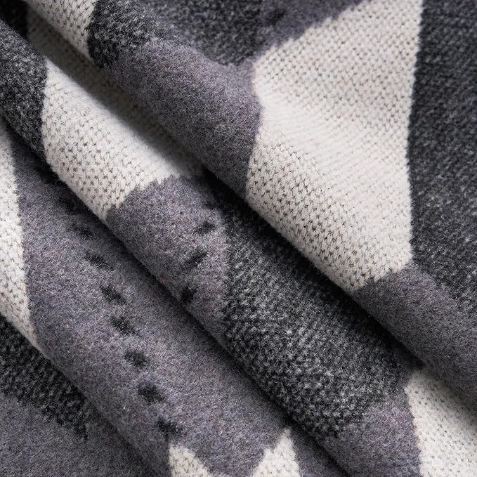 PuTian Merino Wool Blanket - Large Warm Soft Washable Camp Blanket Throw for Bed Couch Camping Outdoor Travel Emergency, Grey Geometry