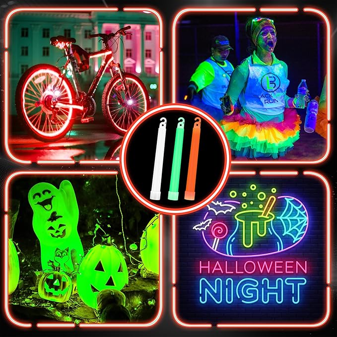 Sotiff 96 Pcs 6 Inch Large Bright Glow Sticks Light Sticks Halloween Favors Emergency Chem Sticks Cheer Stick for Party Activities Birthday Wedding Concerts Halloween Decor
