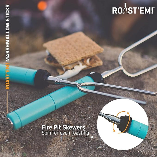 Rotating Marshmallow Roasting Sticks for Campfire & Bonfire | Extra Long Hot Dog & Smores Sticks for Fire Pit | Camping Smores Kit | Retractable Campfire Skewers | Set of 5