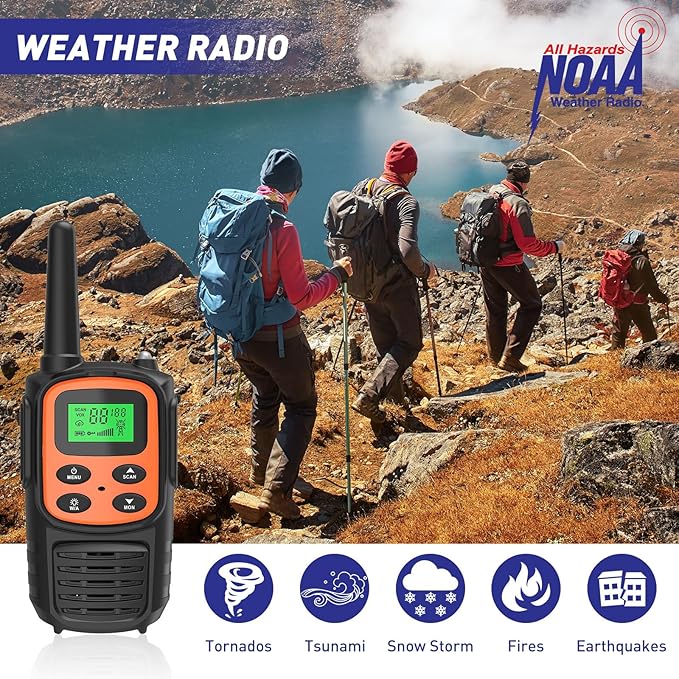 Rechargeable Walkie Talkies,Fvamom Walkies Talkies for Adults with 22 Channels,Long Range Walkie Talkies with NOAA Weather Channels,VOX LCD Display LED Flashlight (Orange)