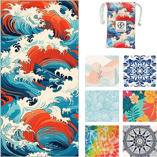 Microfiber Beach Towels - Soft & Lightweight - Absorbent, Quick Dry, Sand Free - Perfect for Beach, Pool, Travel, Camping, Yoga, Picnic - Matching Travel Bag - XL - Tidal Symphony
