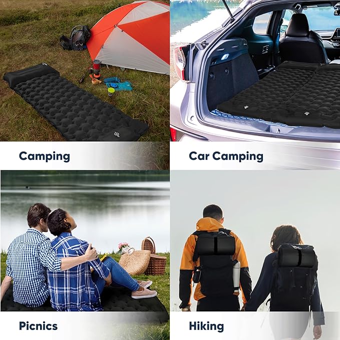 POWERLIX Camping Sleeping Pad, Ultralight Camping Mat with Pillow Built-in Foot Pump Inflatable Sleeping Pads for Camping Backpacking Hiking Traveling Tent