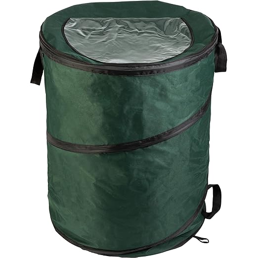 Wakeman Outdoor Trash Can - 46-Gallon Collapsible Garbage Can with 3 Stakes - Pop Up Trash Bin for Camping, Storage, or Yard Waste Outdoors (Green)
