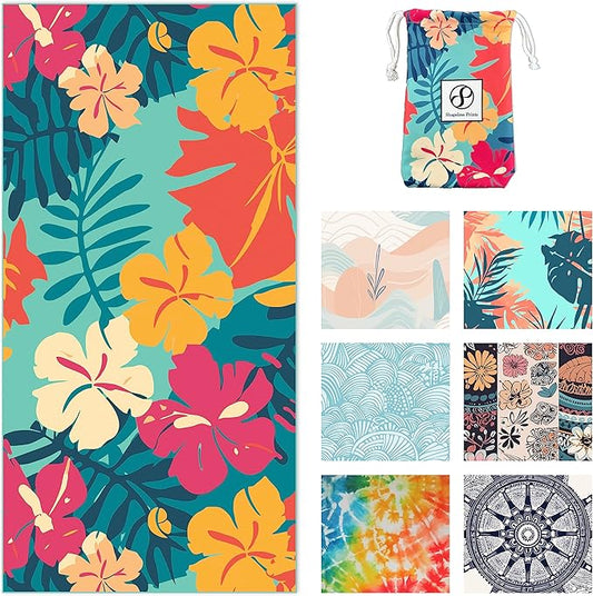 Microfiber Beach Towels - Soft & Lightweight - Absorbent, Quick Dry, Sand Free - Perfect for Beach, Pool, Travel, Camping, Picnic, Yoga - Matching Travel Bag - XL - Hawaiian Blossoms