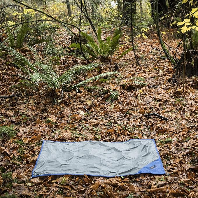 Ultralight Backpacking Tarp Ground Cloth 2.7 oz Waterproof Mini Pocket Blanket 27.5 x 48 Inches Compact Packable Groundsheet Hiking Gear for Two Pouch and Carabiner by DAKOUT Gear