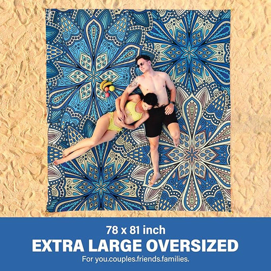 Beach Blanket Oversized Extra Large 78" X 81",Waterproof Sandproof Beach Blanket 1-7 Adults Lightweight Durable for Travel Camping Hiking Picnic