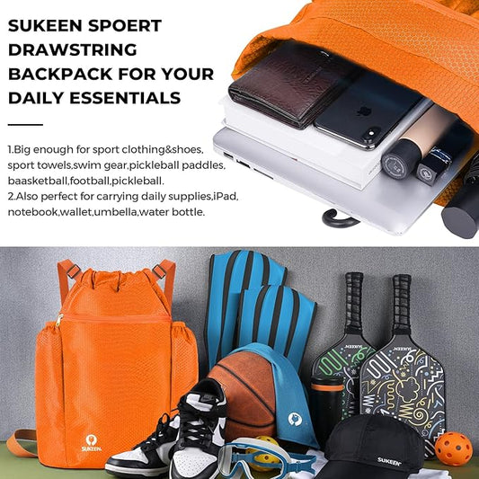 Sukeen Drawstring Backpack Swim Bag Lightweight String Backpack for Beach Pickleball Swimming Pool Gym Workout Gear Sport