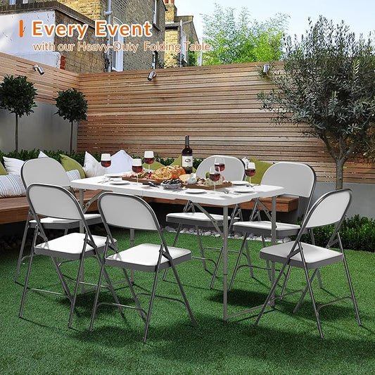 Folding Table, 4 Feet Heavy Duty Fold-in-Half Utility Table Indoor Outdoor for Camping, Picnic, Party