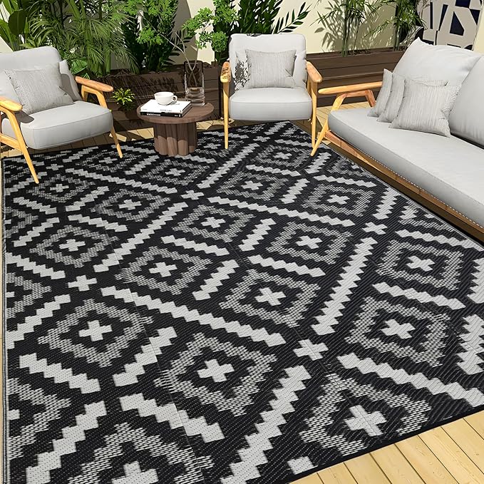 Outdoor Rug 8x10 ft Waterproof, Reversible Outdoor Plastic Straw Rug for Patios Clearance, Outdoor Area Rug Carpet RV Mat for Camping Backyard Deck Porch