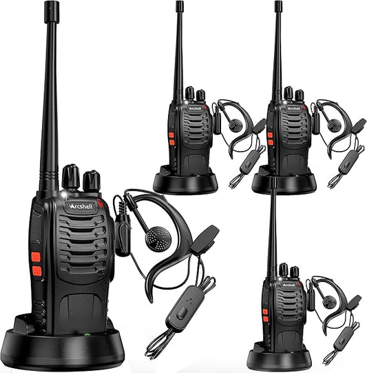 Rechargeable Long Range Two-way Radios with Earpiece 4 Pack Arcshell AR-5 Walkie Talkies Li-ion Battery and Charger included