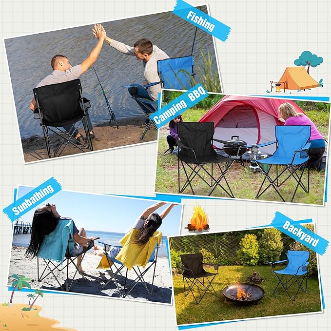 Foldable Camping Chair Set of 2, HaSteeL Folding Camp Chairs & Carrying Bags for Adults, Portable for Lawn, Outdoors, Fishing, Hiking, Travel, Picnic, Beach, Oversized & Supports 275lbs (Black & Blue)