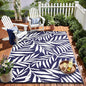 OLANLY Waterproof Outdoor Rug 8x10 ft, Reversible Outdoor Plastic Straw Rug with Leaf Pattern, RV Mat, Indoor Outdoor Carpet for Patio, Camping, Balcony, Deck, Backyard, Navy & White