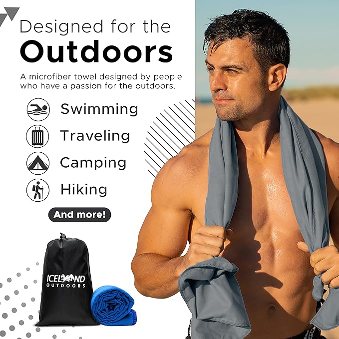 Quick Dry Towel Travel Towel Fast Drying Lightweight Camping Towels Microfiber For Gym Swim Camp Beach & Sports Compact Backpacking Hiking Fast Drying 2 Pack Full Size For Body and Hand Teal