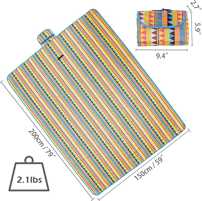 Wind Tour Family Outdoor Waterproof Durable Picnic Blankets with Carry Strap,Foldable Sandproof Picnic Floor Mat for Kids Playground Camping Park Hiking Grass Travelling (1, Straw yellow)