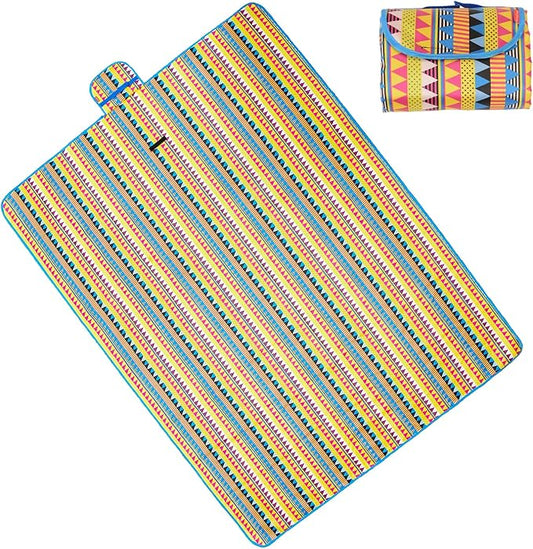 Wind Tour Family Outdoor Waterproof Durable Picnic Blankets with Carry Strap,Foldable Sandproof Picnic Floor Mat for Kids Playground Camping Park Hiking Grass Travelling (1, Straw yellow)