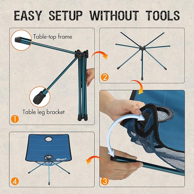 PORTAL Folding Camping Table, Ultralight Compact Aluminum Mesh Table with Carrying Bag, Small Beach Table Foldable Portable for Sand, Outdoor, Picnic, Camp, Boat, Travel, Blue