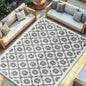 Waterproof Outdoor Rug 6x9 ft, Reversible Plastic Straw Rug, Easy to Clean Patio Rug, Portable Carpet for Patio, RV, Deck, Balcony, Backyard, Picnic, Beach, Square Dashed, Gray