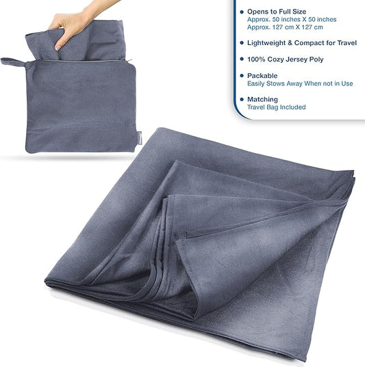 Cloudz Jersey Travel Blanket (50"x50") in A Bag - Heather Grey