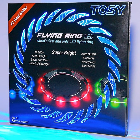 TOSY Flying Ring - 16 Million Color RGB LEDs or 12 LEDs, Super Bright, Lost Mode, Auto Light Up, Camping Essentials for Kids/Teens/Boy/Girl, Safe & Soft, Waterproof, Pool/Beach Games, Lightweight Toy
