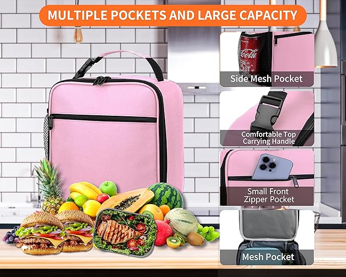 Lunch Box for Men - Reusable Lunch Bag Men Adult Women- Insulated Small LunchBox (Pink)