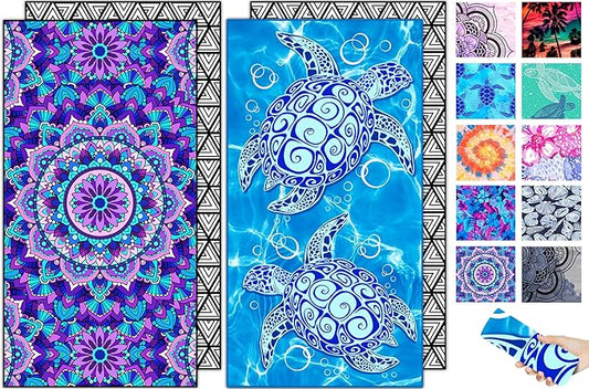 Microfiber Beach Towel – Mandala Turtles Quick Dry Lightweight Sand Free Oversized Towel Accessories Travel Must Have Swim Pool Yoga Camping Gear Summer Cruise Ship Essentials Compact Gift 71" 32"