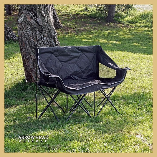 ARROWHEAD OUTDOOR 2-Pack Portable Folding Camp Loveseat Chair w/Glass & Cup Holders, Heavy Duty Carry Bag, 650 lbs Weight Capacity