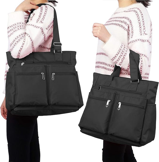 VOLGANIK ROCK Canvas Tote Bag Waterproof Nylon Multi Pocket Shoulder Bags Laptop Work Bag Teacher Purse Handbag for Women Men