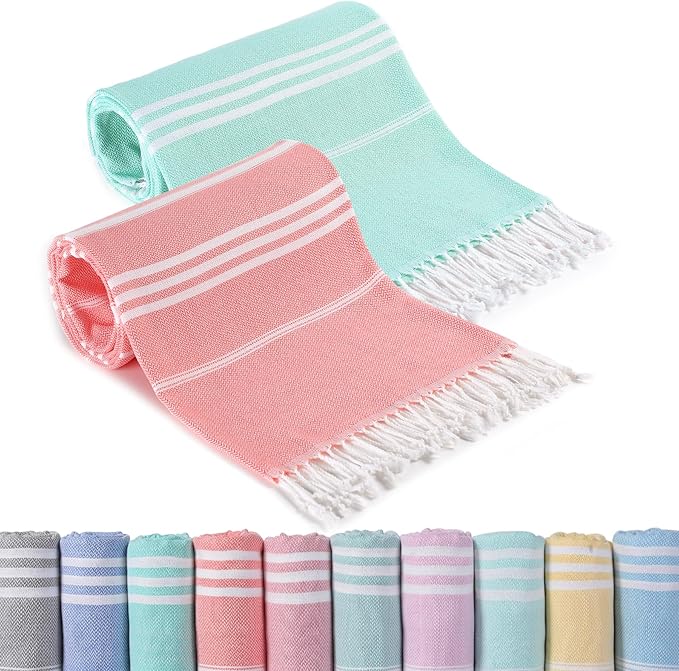 2 Packs Turkish Beach Towels Vacation Essentials Quick Dry Sand Free Oversized Bath Pool Swim Towel Extra Large XL Big Blanket Adult Travel Cruise Accessories Must Haves Clearance Stuff