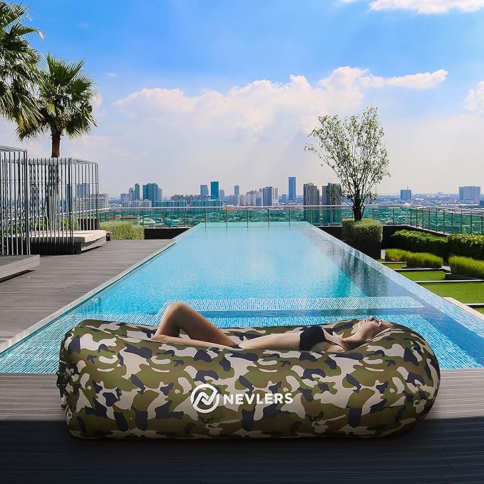 Nevlers 2 Pack Inflatable Loungers Air Sofa Couch | Perfect for Beach Chair Camping Chairs or Portable Hammock |Travel Bag Pouch, Pegs & 3 Pockets| Movie Seating & Camping Accessories Blow Up Lounger