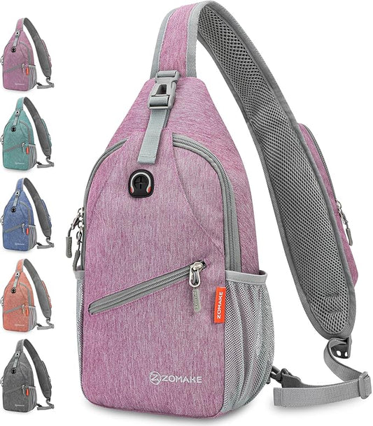 ZOMAKE Small Sling Bag, Travel Sling Backpack, Waterproof Hiking Cycling Crossbody pack for Men Women(Purple)