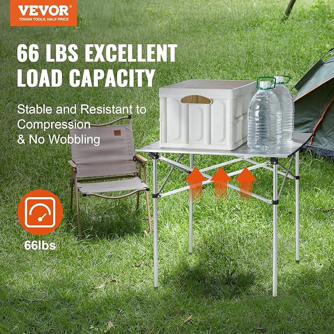 VEVOR Folding Camping Table, Outdoor Portable Side Tables, Lightweight Fold Up Table, Aluminum Ultra Compact Work Table with Carry Bag, for Cooking, Beach, Picnic, Travel, 24x16 inch, Silver
