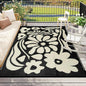 Wonnitar 6x9 Outdoor Rug, Waterproof Plastic Straw RV Outdoor Rugs, Reversible Large Portable RV Camping Rugs, Outsided Abstract Flower Patios Area Rug for Deck Backyard Balcony (Black & White, 6'x9')