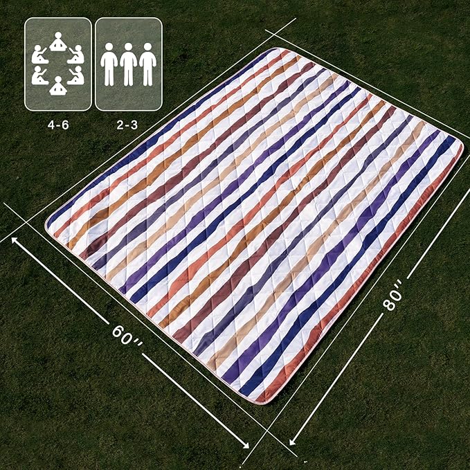 Whale Flotilla Extra Large Outdoor Picnic Blanket (60”x80”), Soft Waterproof Beach Blanket, Foldable Handy Mat Tote Spring Summer Great for Camping and Park, Navy Blue
