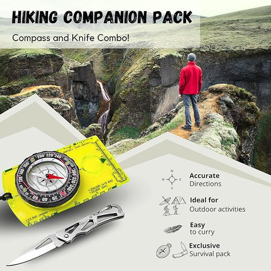 Pack of 2 Orienteering Compass Hiking-Compasses boy Scout Kids- Magnetic Gear Set Navigation map- Brujulas orientacion-Backpacking Camping Hunting Survival.